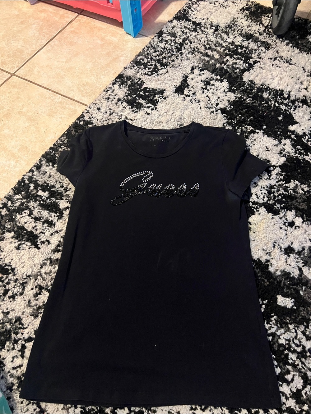 Guess Black Short-Sleeve Tee with Crystal Logo